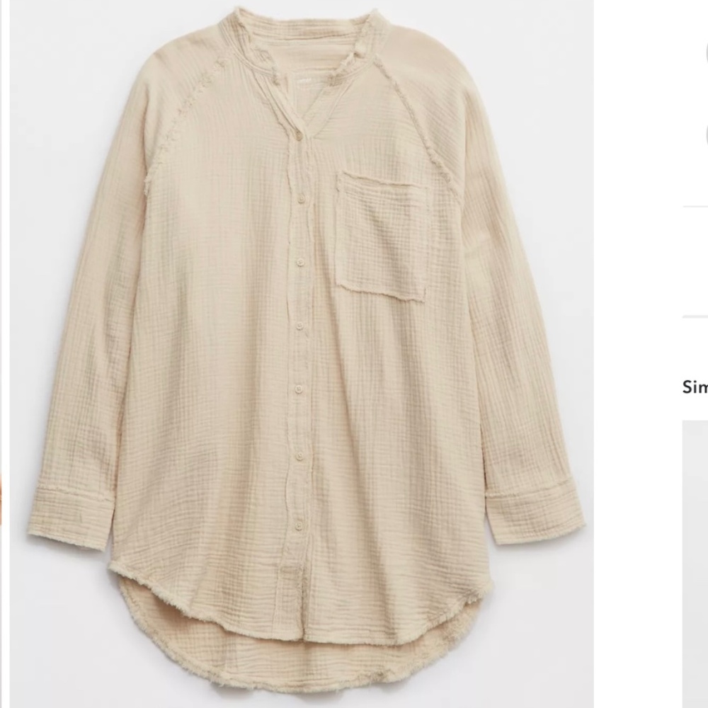 Aerie Gauzy Boho Cover Up Button Up Shirt Tunic Distressed